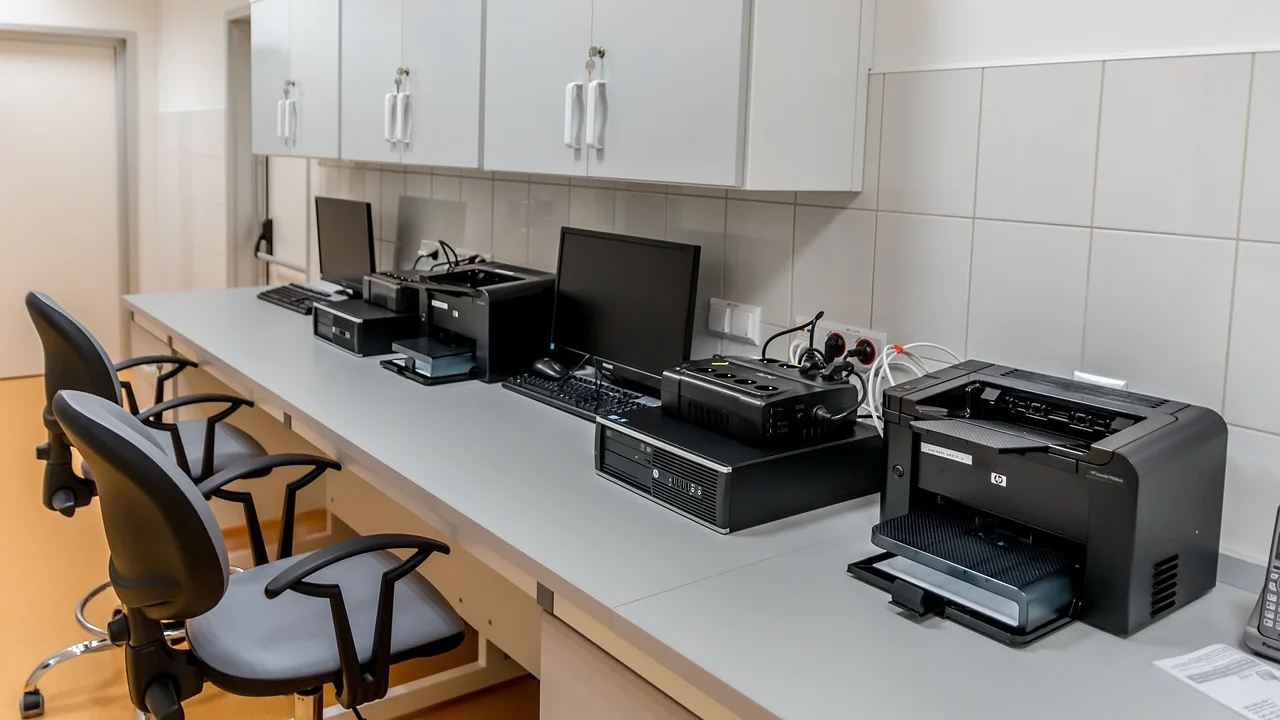 Computador de mesa em ambiente de trabalho organizado.