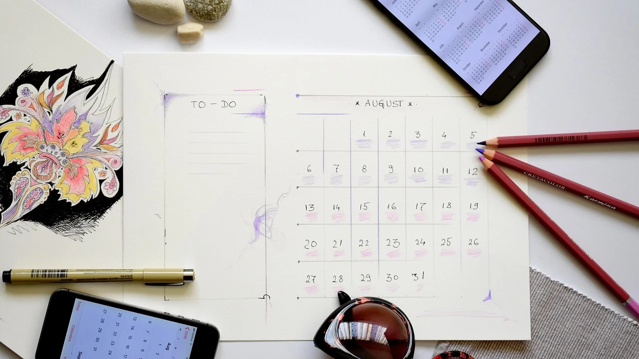 Calendário usado para organizar a contagem dos avos de férias