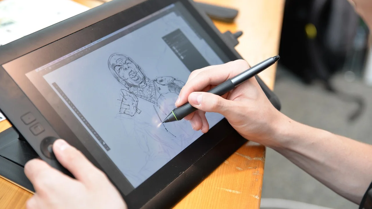 Detalhe de edição de arte digital em aplicativo