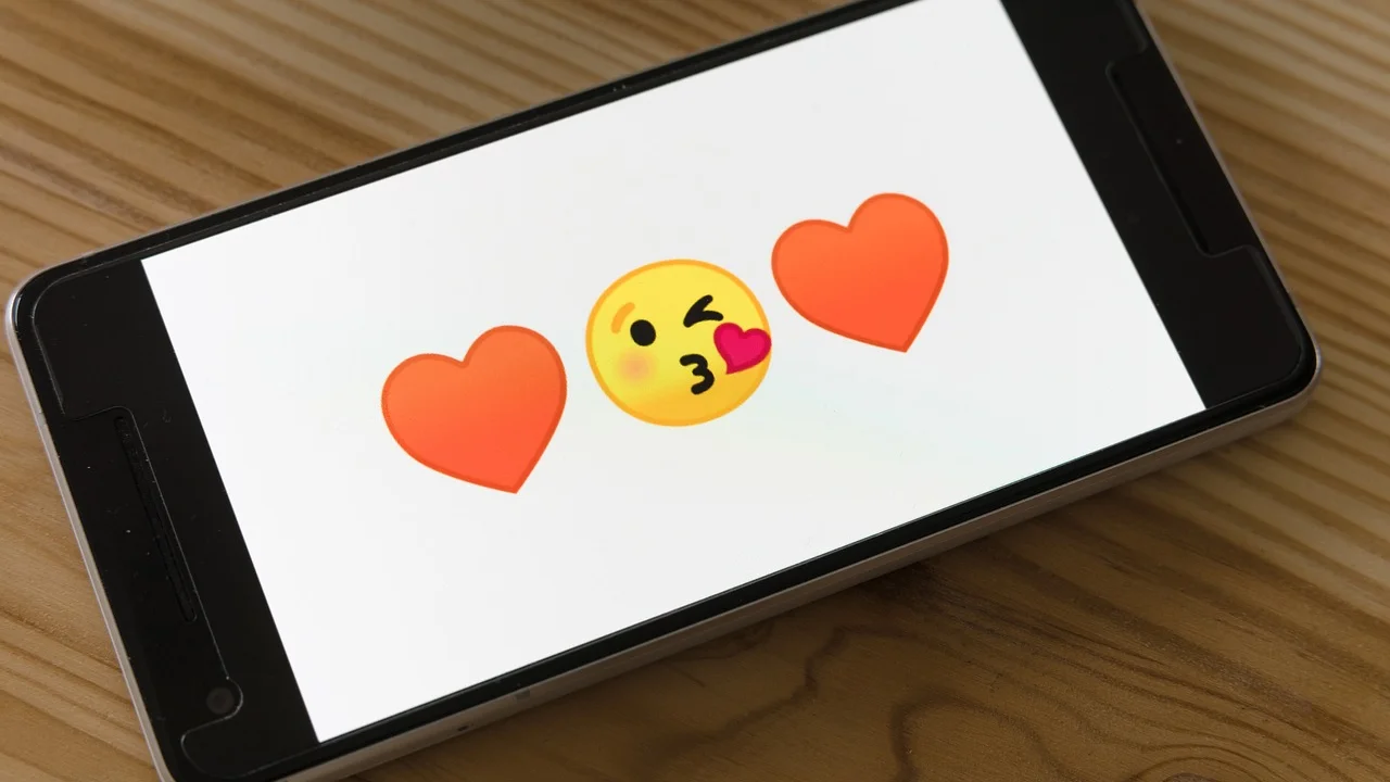 Pessoa usando emojis em uma conversa no celular.